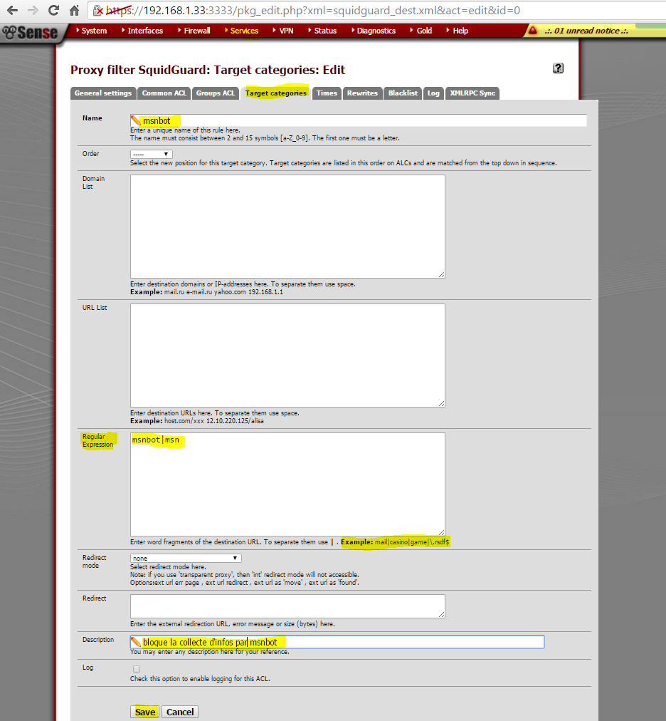 Capture generalsettings Targetcategories block la collecte par msnbot 5