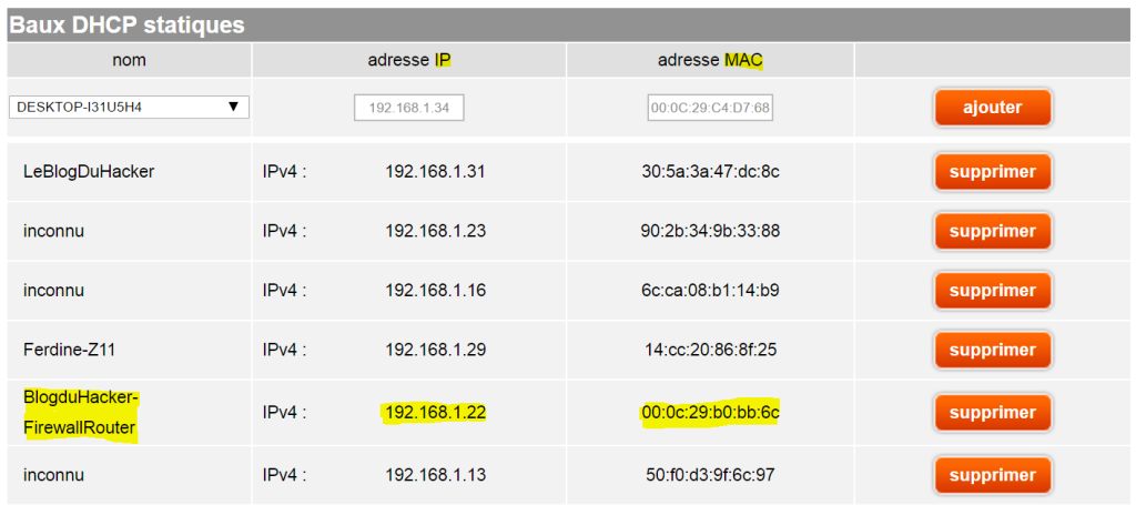 Capture soudage IP MAC WAN sur Box