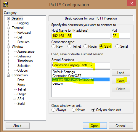 Installation 13 connexion SSH via putty vers serveur CentOS7