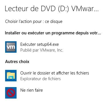 écran lecteur DVD installation Tools VMWARE