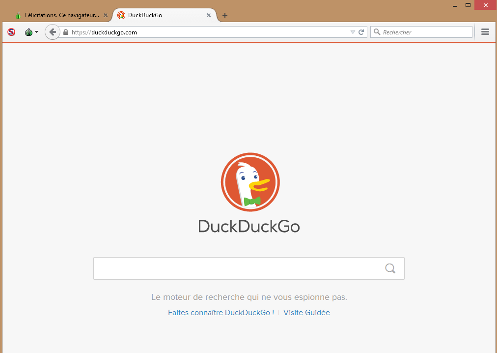 Image 40 navigation avec Tor et moteur DuckDuckGo suite au blocage de Google Chrome