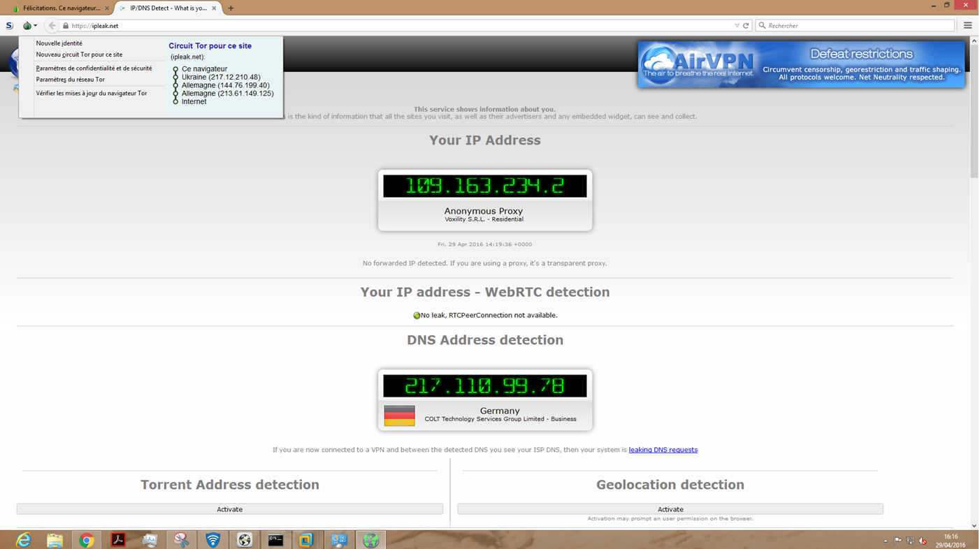 Image 47 vérification IPLEAK via Tor fuites DNS confirmée
