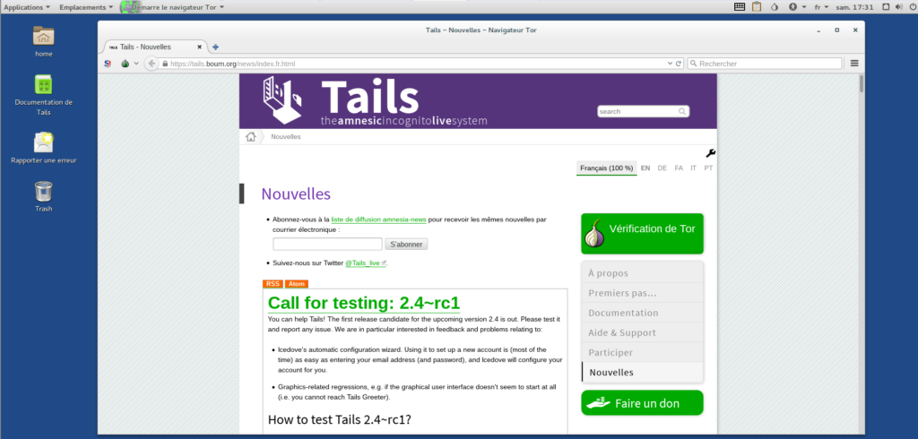 Image 13 Finalisation installation Tails démarrage navigateur Tor