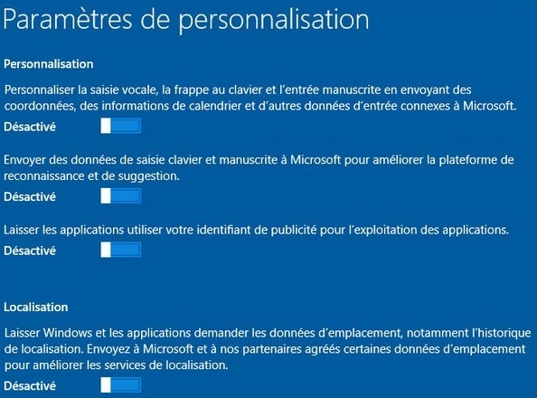 paramètres de personnalisation windows 10