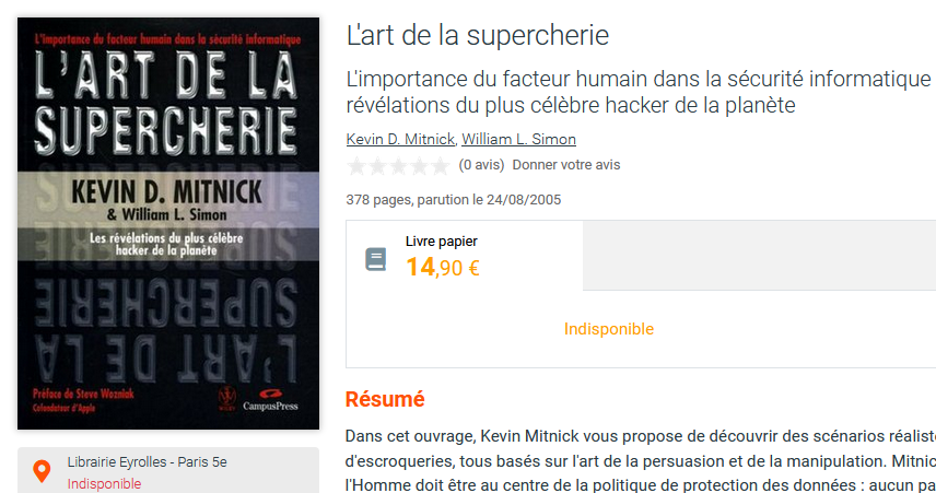 Mitnick art supercherie indisponible livre